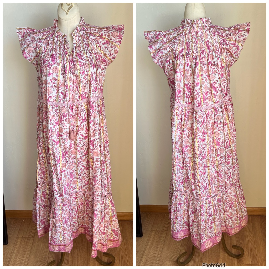 Clara The Label Pink Floral Peasant Midi Dress Boho Size Xs New With Tags